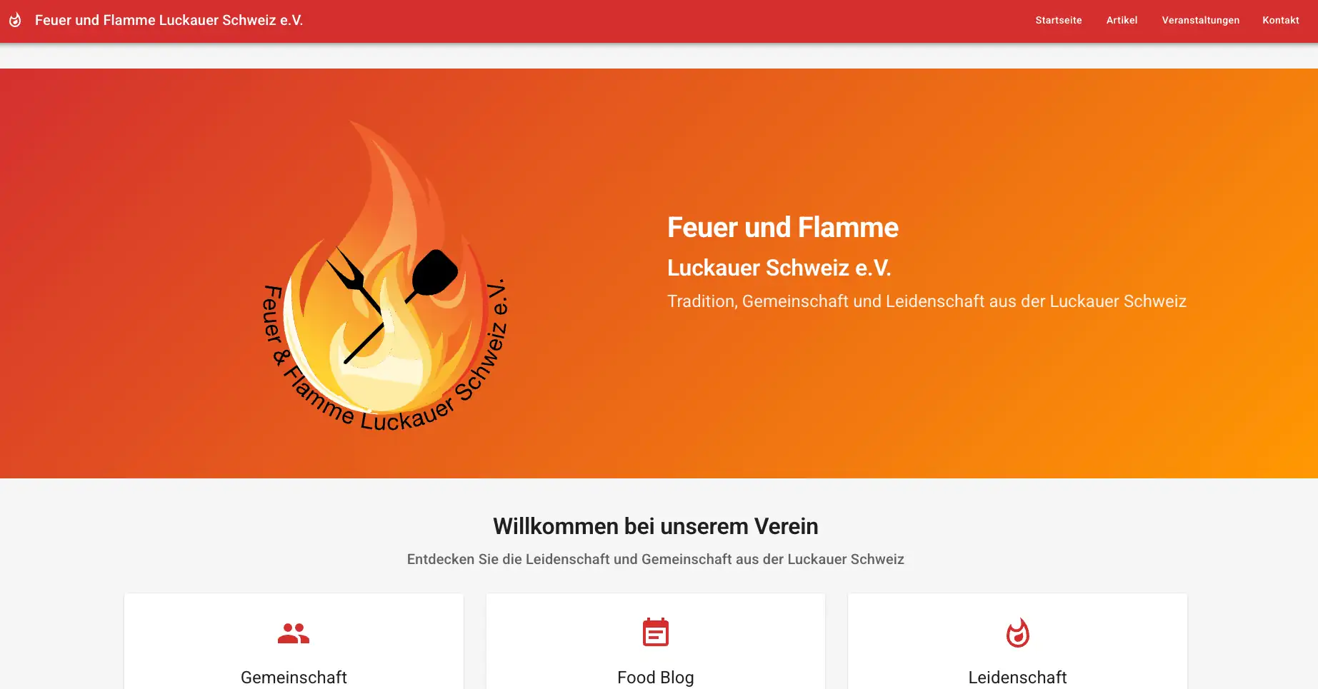 Vereinsportal für Feuer und Flamme Luckauer Schweiz e.V. – Modernes Webdesign für regionale Kulinarik, Food-Blogs und Events